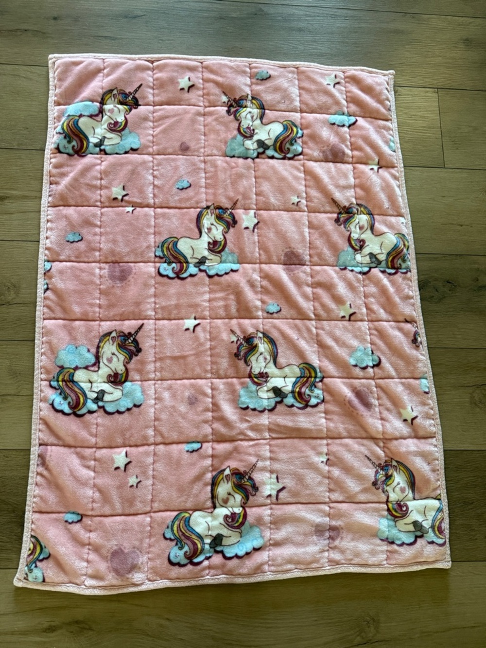 EUC Soft 3lb Reversible Weighted Pink Unicorn Toddler Blanket